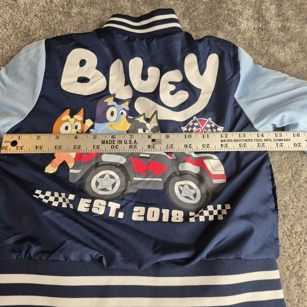 Bluey Racing Team Kids‎ Bomber Jacket Navy Blue Varsity Windbreaker Size 4/5